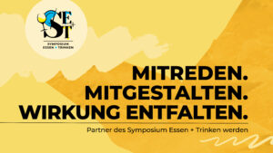 Grafik zu den Kooperationspaketen des Symposium Essen + Trinken mit dem Aufruf „Mitreden. Mitgestalten. Wirkung entfalten.“