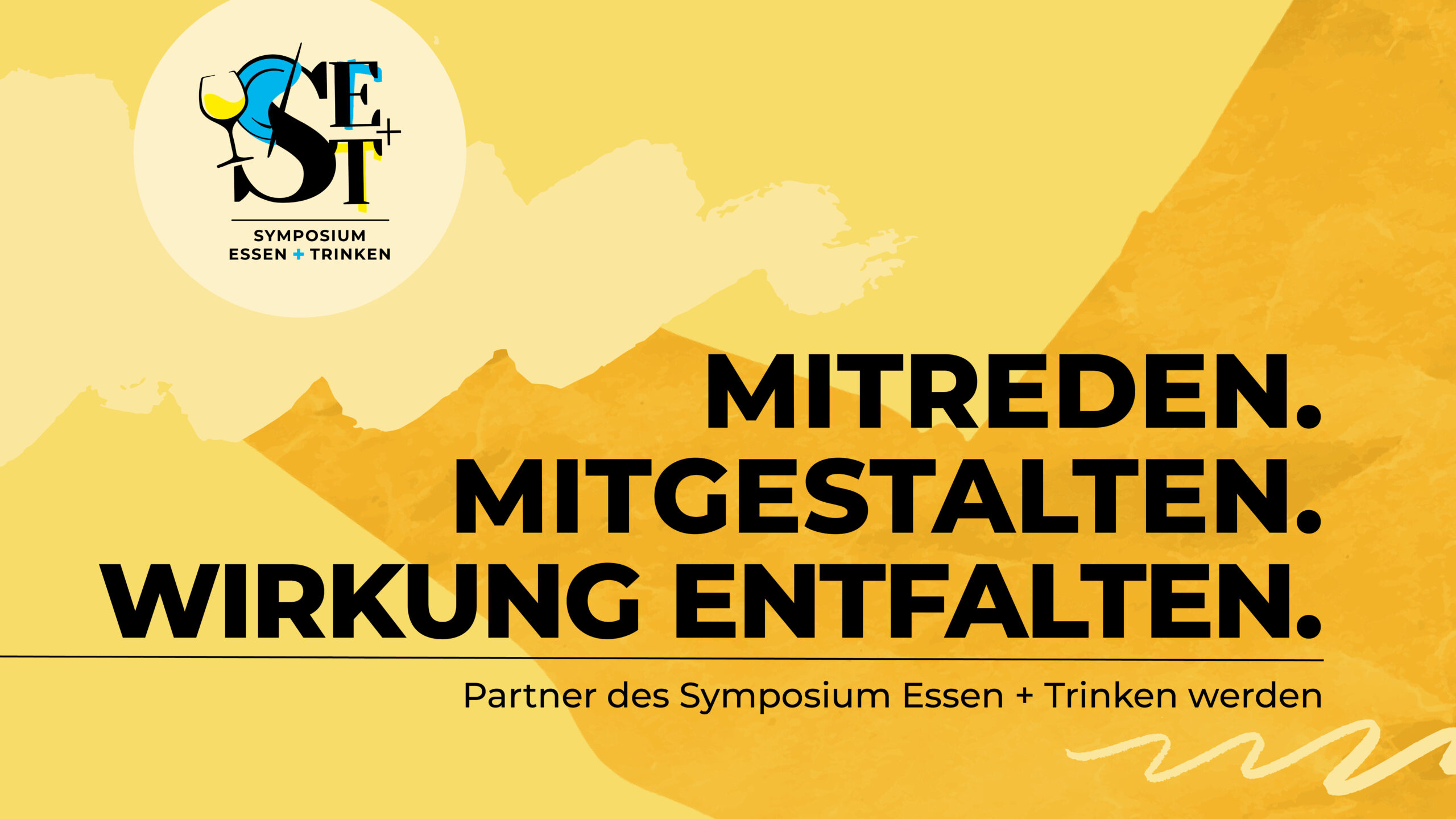 Grafik zu den Kooperationspaketen des Symposium Essen + Trinken mit dem Aufruf „Mitreden. Mitgestalten. Wirkung entfalten.“
